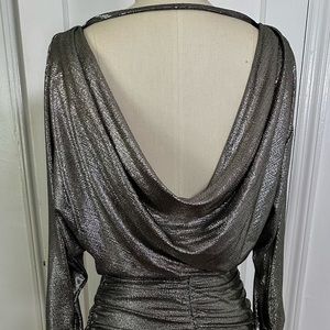 Eliza J metallic draped bodycon midi dress, size 6